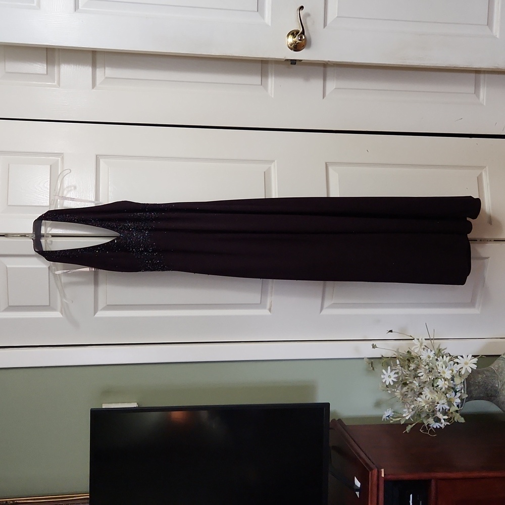 Vintage dark burgundy, halter gown with large front slit and scattered sequins